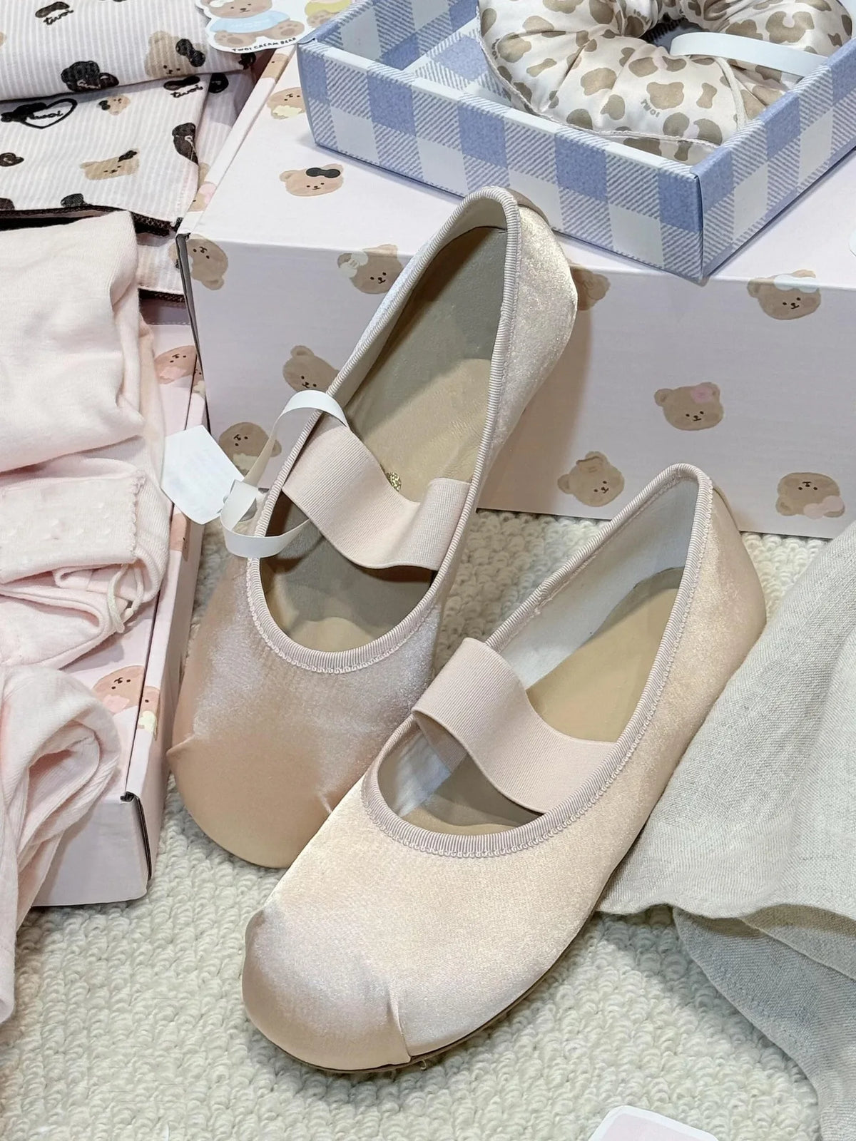 Cyflymder  Sweet Pink Ruched Round Toe Ballet Dress Shoes Women Cute Niche Satin Mary Jane Flat Daily Dating Party Casual Footwear