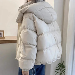 Cyflymder Women Korean Cotton Parkas Hooded Winter Oversize Coat Thick Warm Loose Puffer Jacket Female Solid Fashion Zipper Outwear