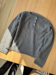 Cyflymder  Y2K Vintage Simple gray knitted pullover with a half-open collar and loose short sleeves women sweater Winter Daily Chic Sweater