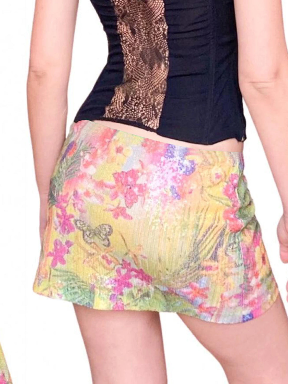 Cyflymder  Sweet Sparkle  Glitter Floral Bodycon Dress Sexy Slim Low-Waisted Mini Skirts Women Summer Fashion Streetwear Lady