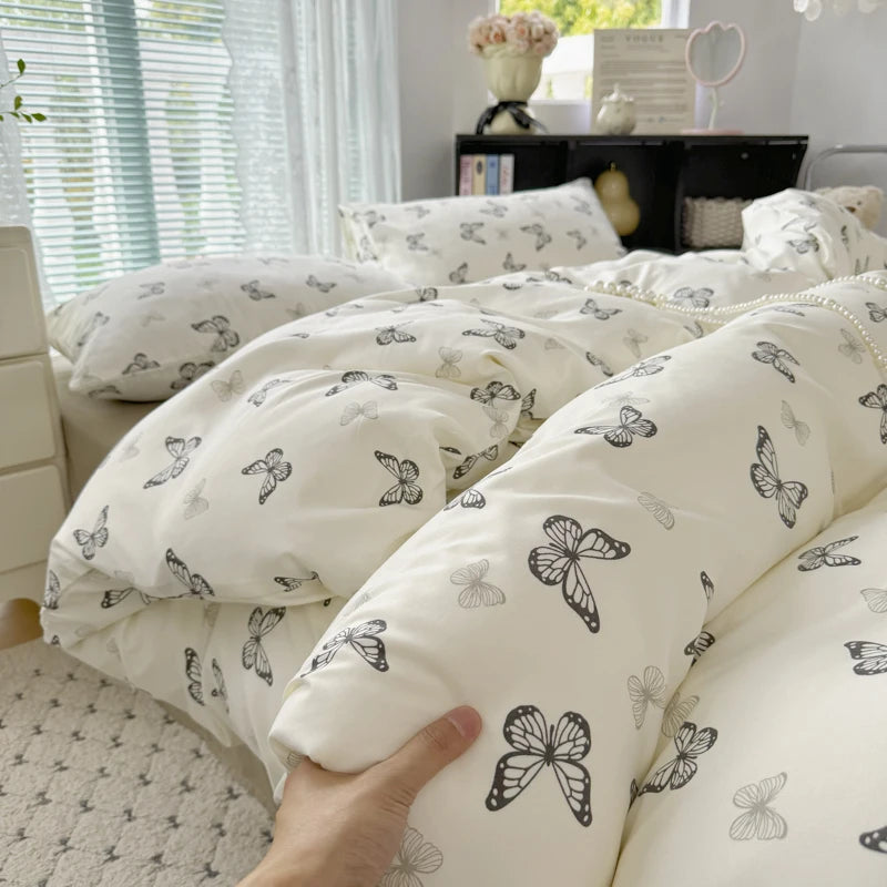 Cyflymder  INS Korean Style 2025 Floral Bedding Sets New Skin Friendly Soft Washed Cotton Printed Bed Sheet Sets
