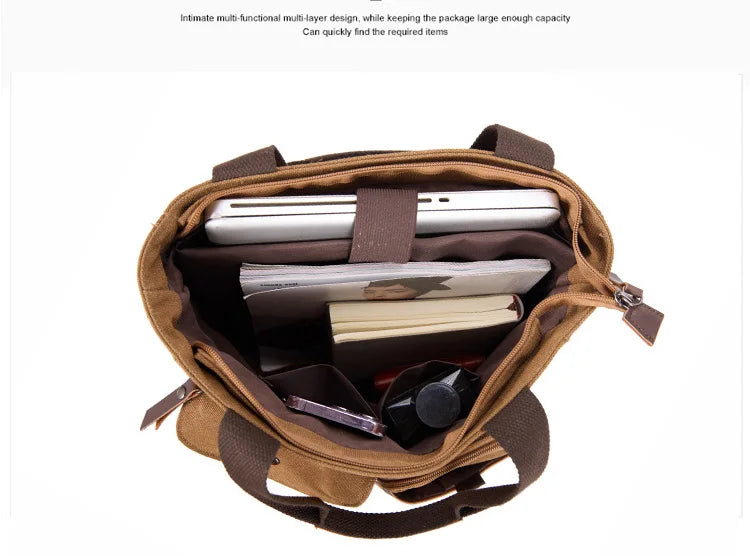 Cyflymder  Men Canvas Messenger Bag Camping Crossbody Bags Sling Shoulder Bag for Travel Work College Reto Men's School Handbags Briefcase