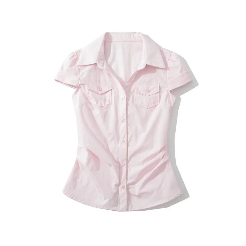 Cyflymder  Sweet And Cool ort Sve irt Korean Sle Waist Cinched oulder Corrected Paed Sve Sweet And Cool Slimming