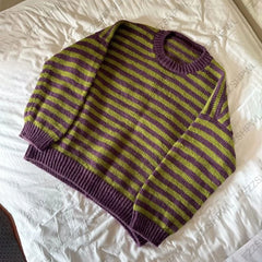 Cyflymder  Women Striped Knit Sweater Loose Drop Shoulder Crew Neck Long Sleeve Green Purple Stripe Casual Knitwear Pullover