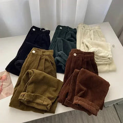 Cyflymder Retro High Waist Corduroy Pants Women Spring Fall Straight Causal Full Length Trousers Korean Fashion Baggy Outwear Pant