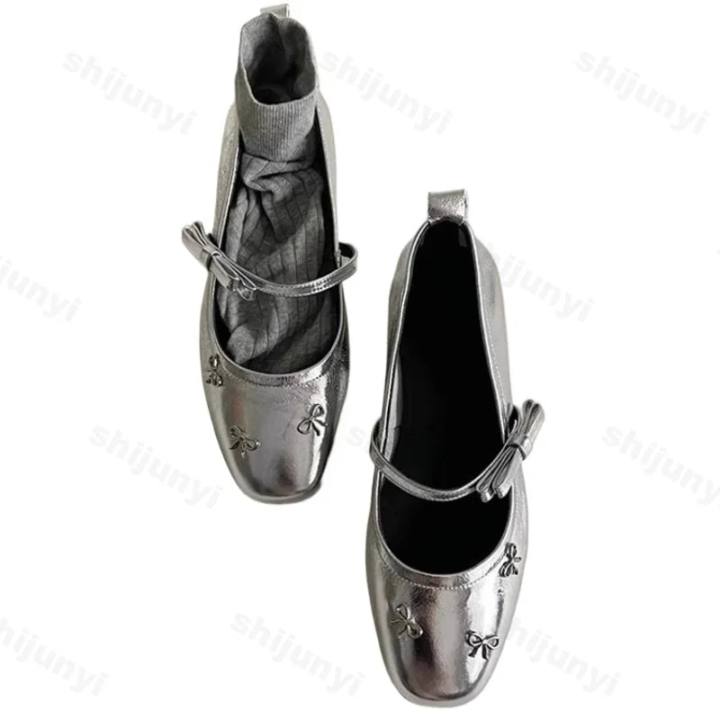 Cyflymder  Women Leather Shoes 2025 Autumn New Fashion Bow Knot Luxury Mary Jane Shoes Lightweight Comfortable Slip Om Outdoor Casual Shoes