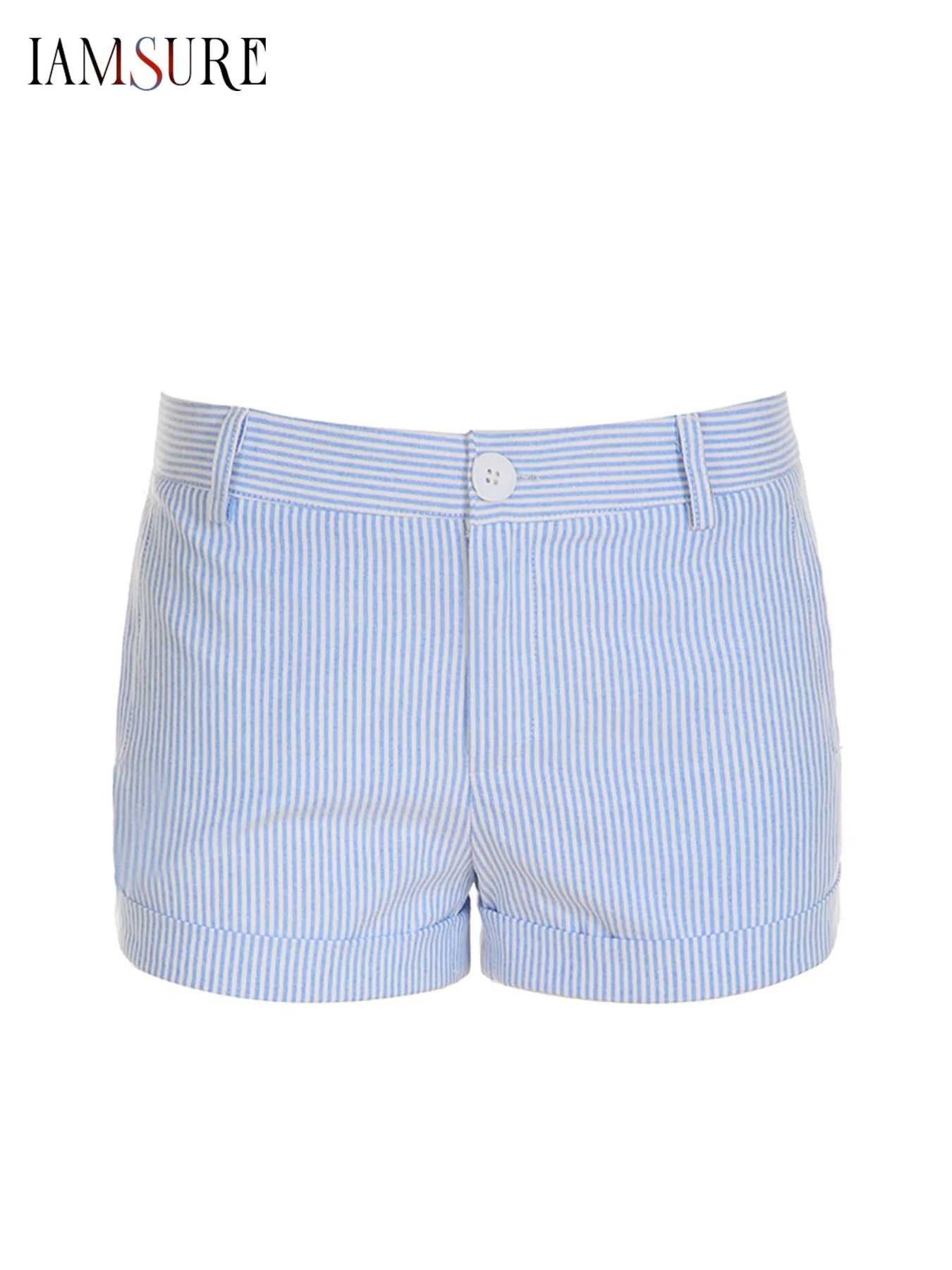 Cyflymder  Casual Slim Striped Shorts Holiday Basic Folds Low-Waisted Shorts Women 2025 Summer Fashion Streetwear Ladies Office