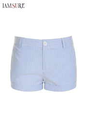Cyflymder  Casual Slim Striped Shorts Holiday Basic Folds Low-Waisted Shorts Women 2025 Summer Fashion Streetwear Ladies Office