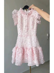 Cyflymder  Sexy Sweet Mini Dresses Women Floral Printed Ruffles Flying Sleeve Bandage Princess Elegant Dress Summer Female Party