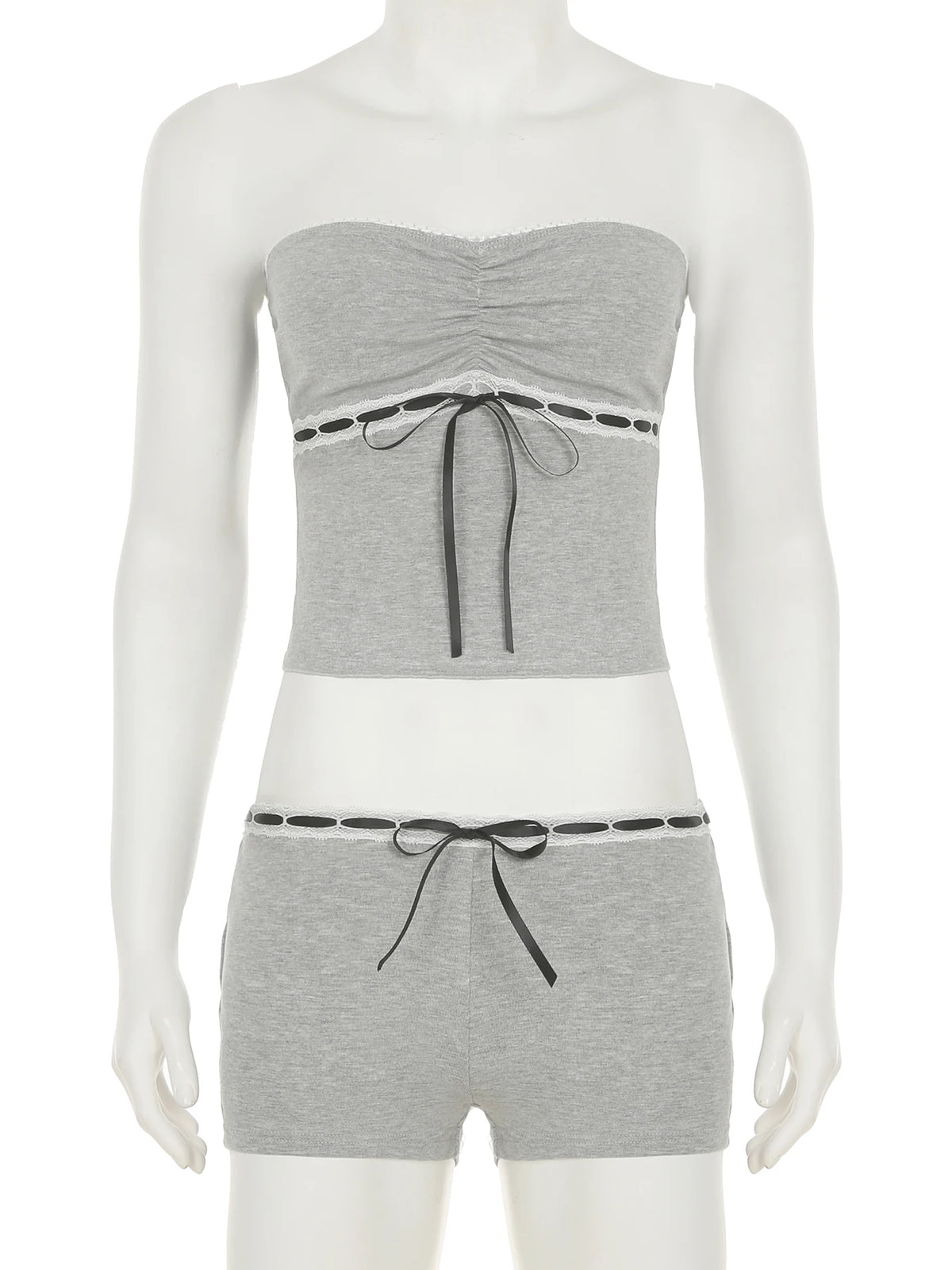 Cyflymder  Casual Bandage Shorts Sets Women 2025 Basic Slim 2 Piece Sets Folds Slash Neck Sleeveless Tube Tops Low-Waist Shorts