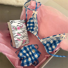 Cyflymder   Plaid Lace Bikini Bandeau Biquini Women Sexy Swimsuit Patchwork Swimwear Female Low Waist Swim Suits Bathingsuit Beachwear