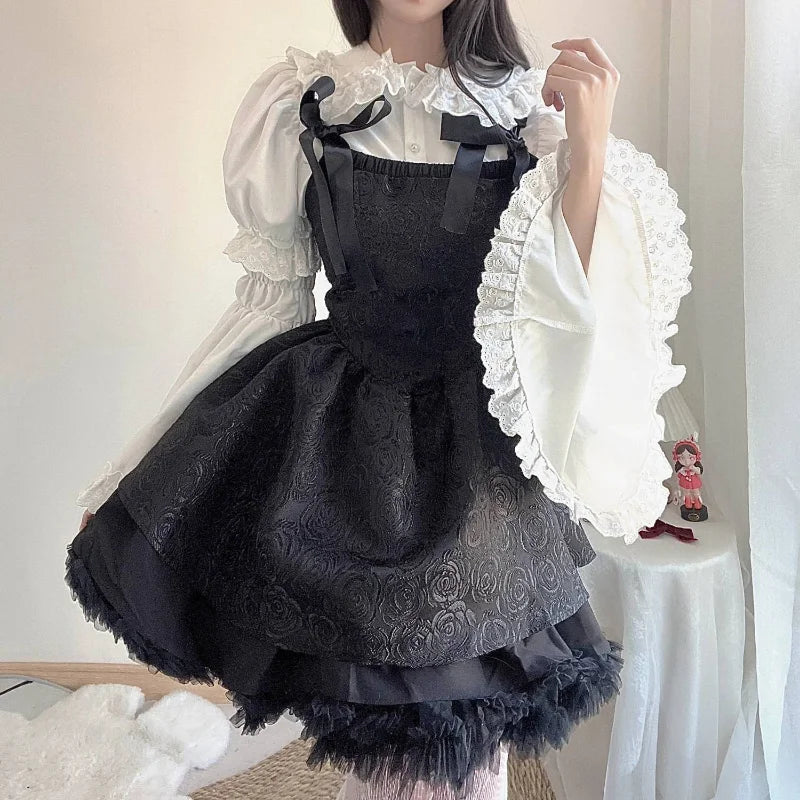 Cyflymder New Removable Flare Sleeves Shirts White Ruffle Women Gothic Fairy Aesthetic Doll Collar Tops Y2K Harajuku Lolita Blouses