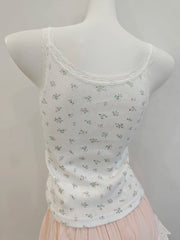 Cyflymder  Sweet Floral Crop Tops Women Summer Pink Bow Decoration Cotton Tops for Sweet Girls Lolita Style Cute Camis