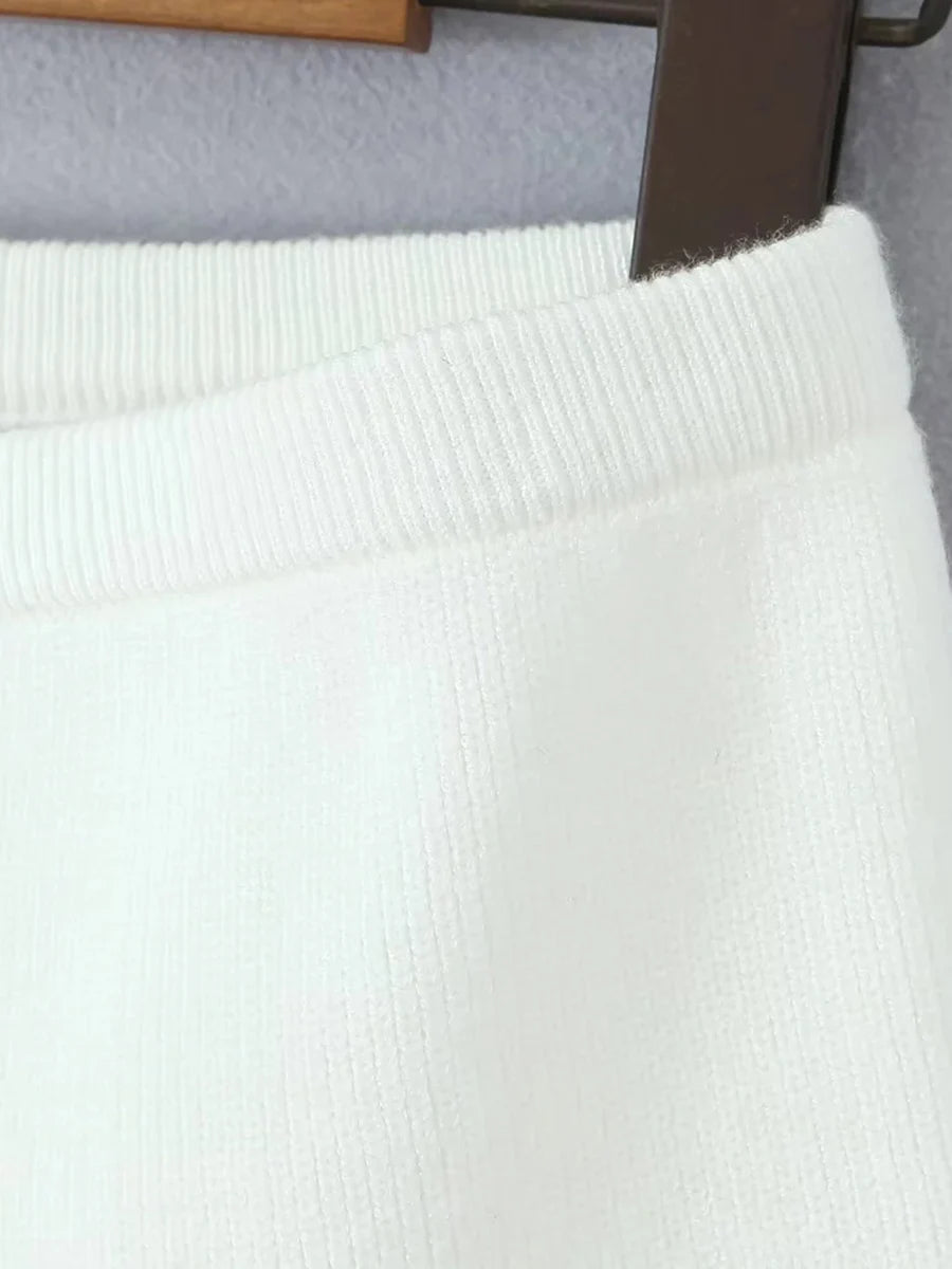 Cyflymder  Hit Color Knit Two Piece Set for Women O Neck Long Sleeve Spliced Buttons Top Low Waist Shorts Casual Suit Female