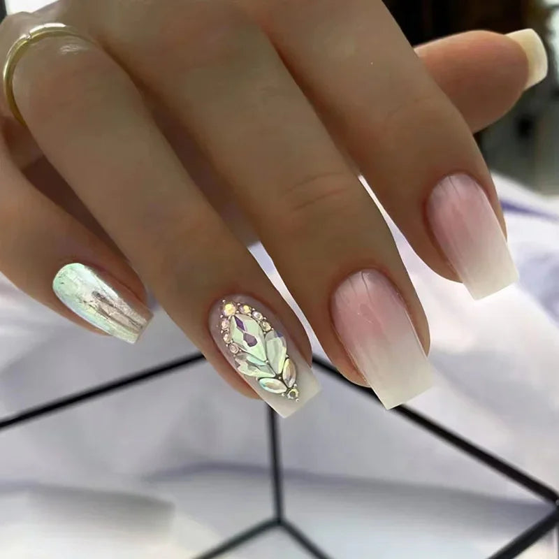 Cyflymder  24pcs Simple French False Nails With Gel White Square Head Fake Nails With Designs Short Press On Nails Natural Artificial Nail