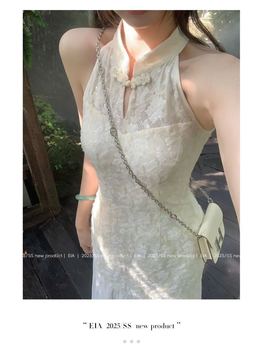 Cyflymder  Chinese Style Jacquard Cheongsam Women Spring Halter Dress