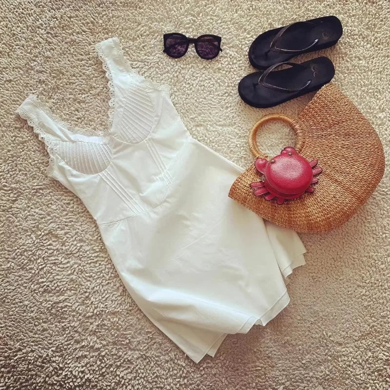 Cyflymder  Corset Style White Mini Dress Women pintuck details sexy women dress new cotton summer dress y2k party dresses