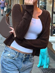 Cyflymder   Sweater Cardigan Women Single Breasted Long Sleeve Elegant Vintage Jumper Solid Wool Knitted Autumn Winter Outwear Back