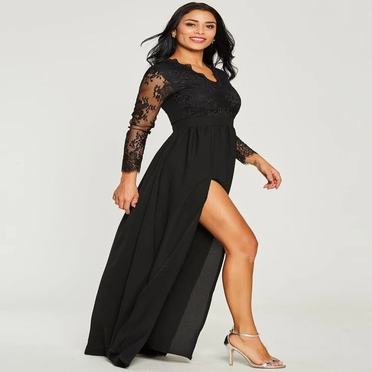Cyflymder  Sexy Lace Evening Dr eer Bodice Mermaid Hem V-ne Long Sve Ele Women's Dr for All Seasons