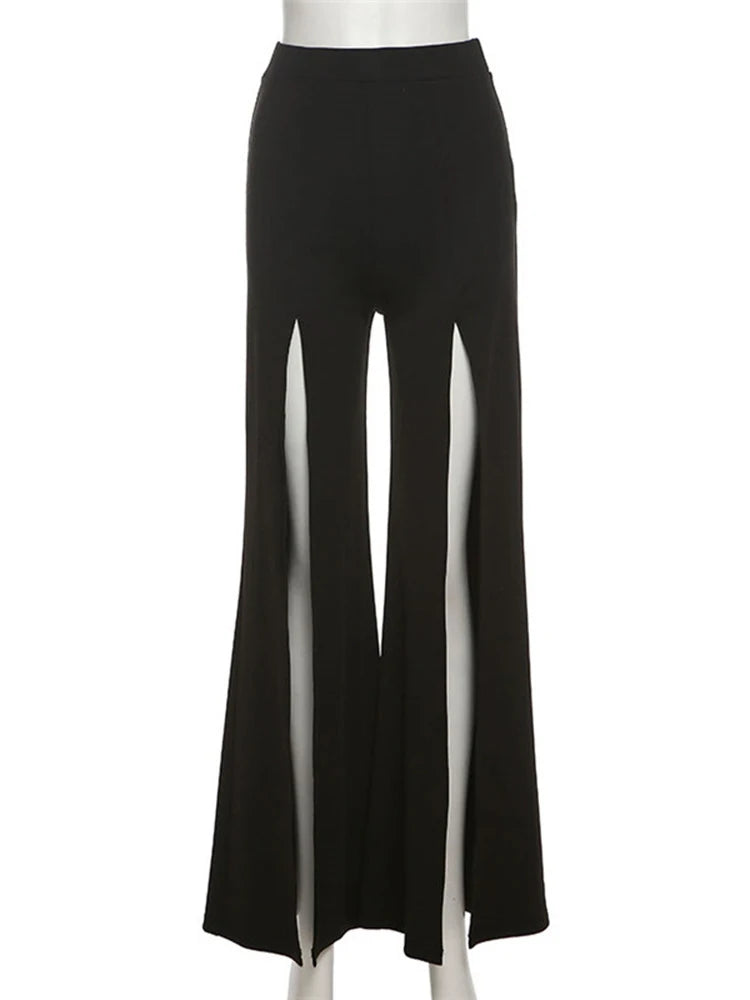 Cyflymder  High Waist Both Leg Split Women Hot Sexy Casual Slimming Straight Wide Legs Pants 2023 Autumn Club Party All-matching Pants