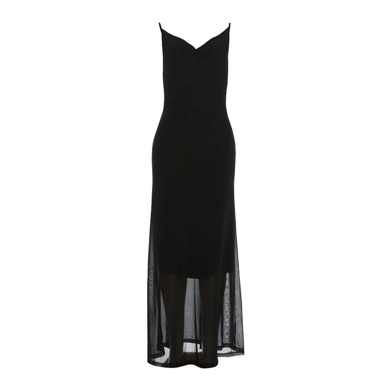 Cyflymder  Sequins Butterfly Backless Mesh Camisole Maxi Dress Women Sexy V Neck Spaghetti Straps Bodycon Party Long Robe Vacatioin Outfits