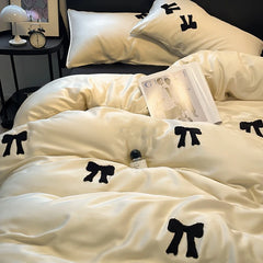 Cyflymder  Nordic Style Rayon Silk Bow Embroidery Bedding Sets Ice Silk Duvet Covers Bed Sheet Pillowcases Queen/king Bedclothes for Summer