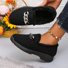 Cyflymder Trend Chain Thick Plush Low Platform Boots Women Winter Wear-Resistant Warm Ankle Boots Female Solid Soft Sole Non Slip Loafers