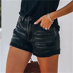 Cyflymder  Women High Waist Vintage Broken Holes Denim Shorts Tassel Trouser Legs Three Quarter Pants Female Mini Jeans Trend Streetwear