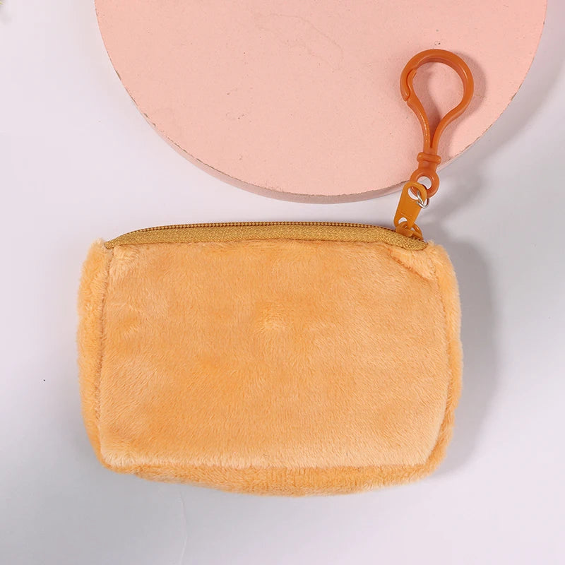 Cyflymder Solid Plush Coin Purse Women's Cute Wallet ID Card Bag Keychain Minimalist Coin Bag Kawaii Wallets for Women