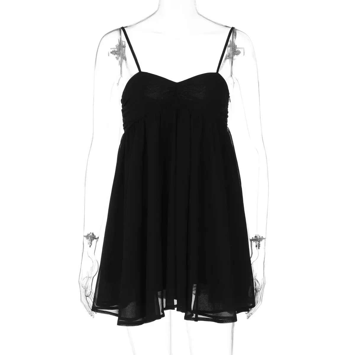 Cyflymder  Solid Camisole Chiffon Mini Dress Women Fashion Ruched Strapless Spaghetti Straps Backless A-line Holiday Party Outfits Clubwear