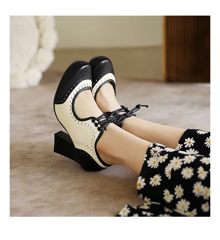 Cyflymder  Retro Roman round Head Chunky Heel Color Blo Mary Jane oes Women's High Heels Faion Single oes Cross-Border