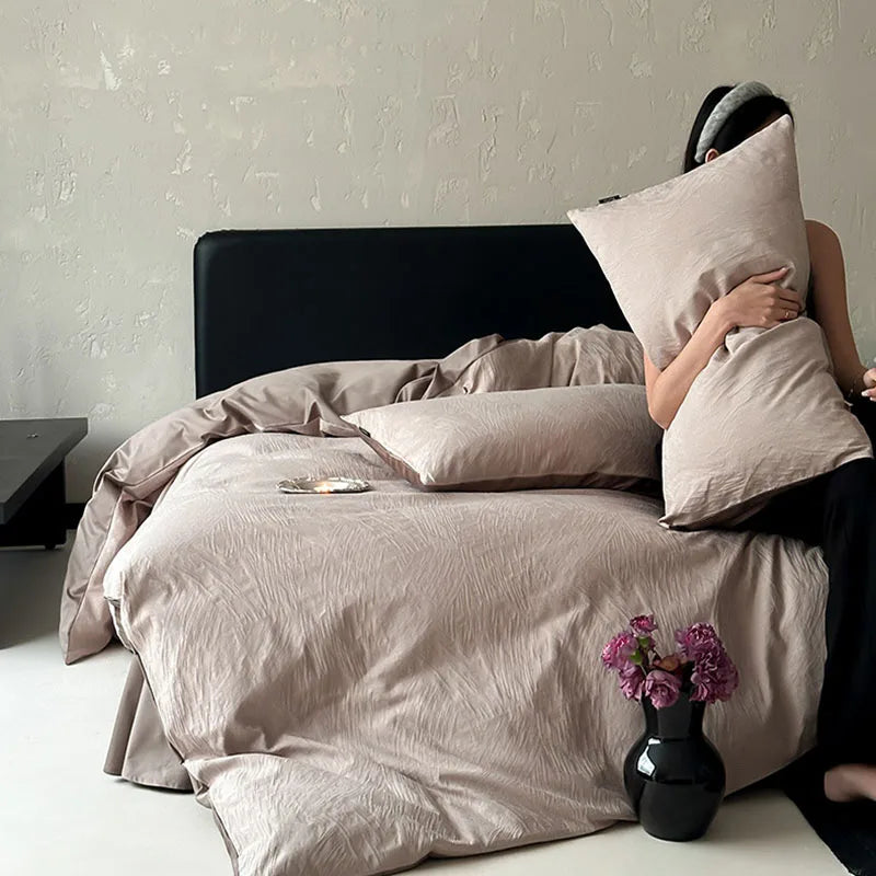 Cyflymder  Premium 100S Pure Cotton Jacquard Bedding Sets Luxury Skin Friendly Smooth Quilt Cover Kit Bed Linens for Adults and Children
