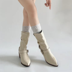 Cyflymder  Autumn Winter Women Western Cowboy Boots Vintage Slip On Thick Heel Shoes Ladies Mid Calf Botas Zapatos De Mujer