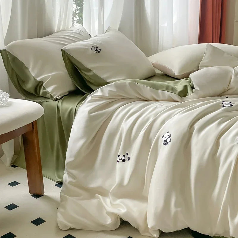 Cyflymder  Summer Rayon Silk Bedding Sets Satin Smooth Duvet Cover Pillowcase Fitted Sheet Queen/king Bed Super Soft Breathable Bedclothes
