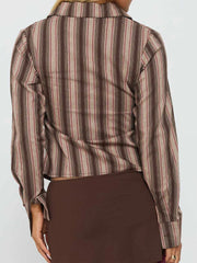 Cyflymder  Women s Casual  Fit Button Down Shirt with Stylish Striped Lapel and V Neck Design Perfect for Fall Season