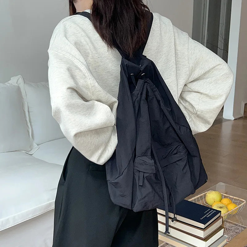 Cyflymder Korean Fashion Women Backpack LightWeight Nylon Fabric Drawstring Feminina Backpack Causal Designer Book Travel Ladies Small Bag