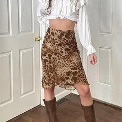 Cyflymder  American Hot Girl Leopard Print Mesh Skirt Ins Temperament Personality Niche Slim Fit and Slim