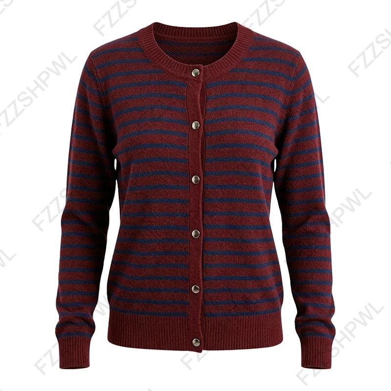 Cyflymder  European and American Autumn Winter Y2K Millennium Retro Aesthetics Womens Striped Knit Cardigan Casual Slim Long-Sleeve Sweater