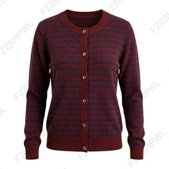 Cyflymder  European and American Autumn Winter Y2K Millennium Retro Aesthetics Womens Striped Knit Cardigan Casual Slim Long-Sleeve Sweater