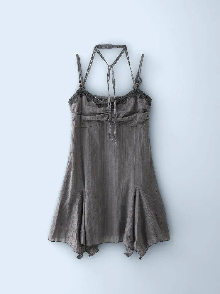 Cyflymder  Lace Patchwork Neck Hanging Versatile Slimming Camisole Dresses