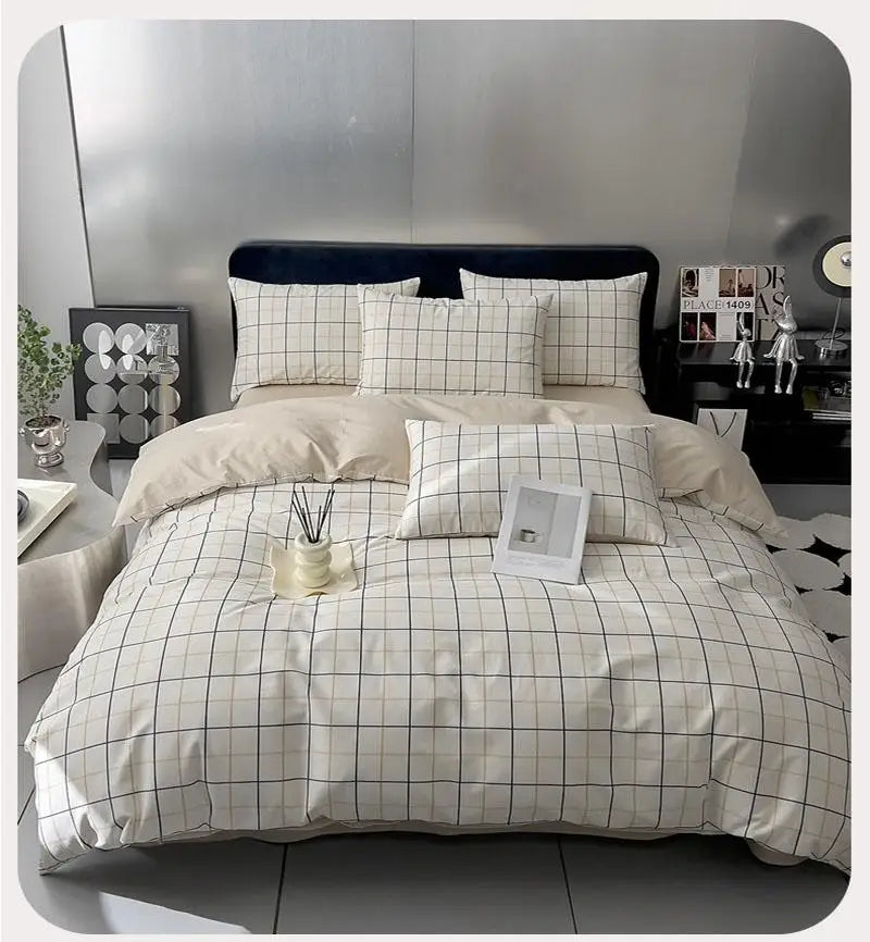 Cyflymder  Nordic Grid Pure Cotton Bedding Sets 100% Cotton Print Skin-Friendly Comforter Set High Quality Cozy Bedclothes for All Seasons