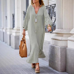 Cyflymder  Summer Woman Dress White Elegant Women's Patchwork Long Sleeve Irregular Hem Maxi Dress V Neck Loose Fit Linen Look Casual Dress
