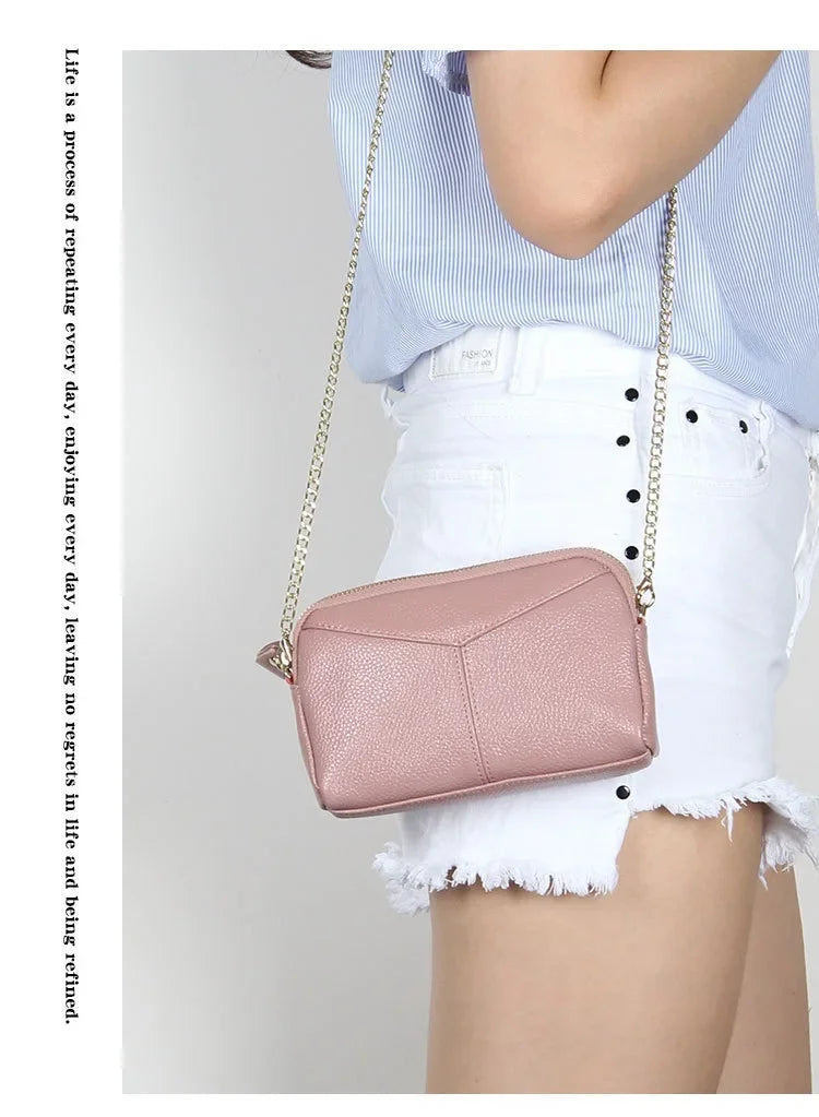 Cyflymder  Genuine Leather Women Wallet Long Zipper Wristlet Bag Chain messenger bag for female Cowhide Coin Purse Mobile phone bags