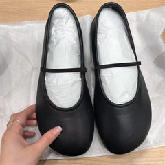 Cyflymder  Brand Big Size 43 Round Toe Ballerina Flats Mary Janes Shoes Black Artificial soft leather Shoes Women Ballet Flats Daily