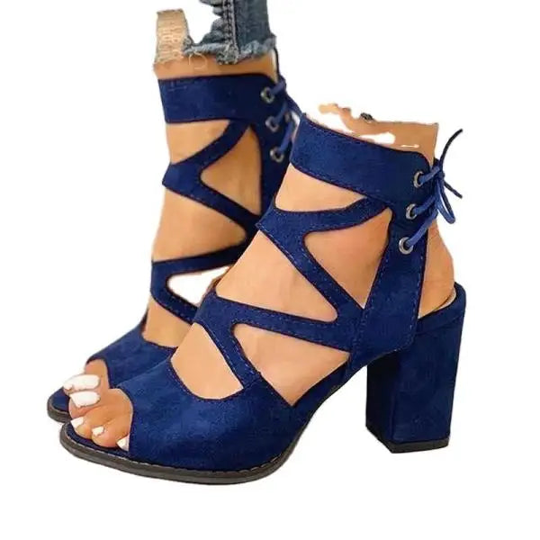Cyflymder  Sandals Shoes Open Toe Block Heels Med Large Size Suit Female Beige New Peep Velvet Chunky Medium Rhinestone Big Comfort Se