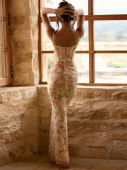 Cyflymder  Floral Corset Bustier Dress with Lace Trim Summer Romantic Evening Dress for Wedding Fashion Elegant Chic Women Vestido