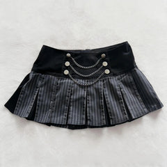 Cyflymder  Fashion Punk Chain Design A-line Skirts Y2k Aesthetic Constrast Color Spliced Pleated Women Jupe Harajuku High Street Skirt
