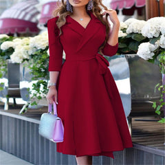 Cyflymder  Faionable V-ne Belted Svel Dr Women's Mid-length Skirt Sle Spring Summer New Arrival Polyester Fiber
