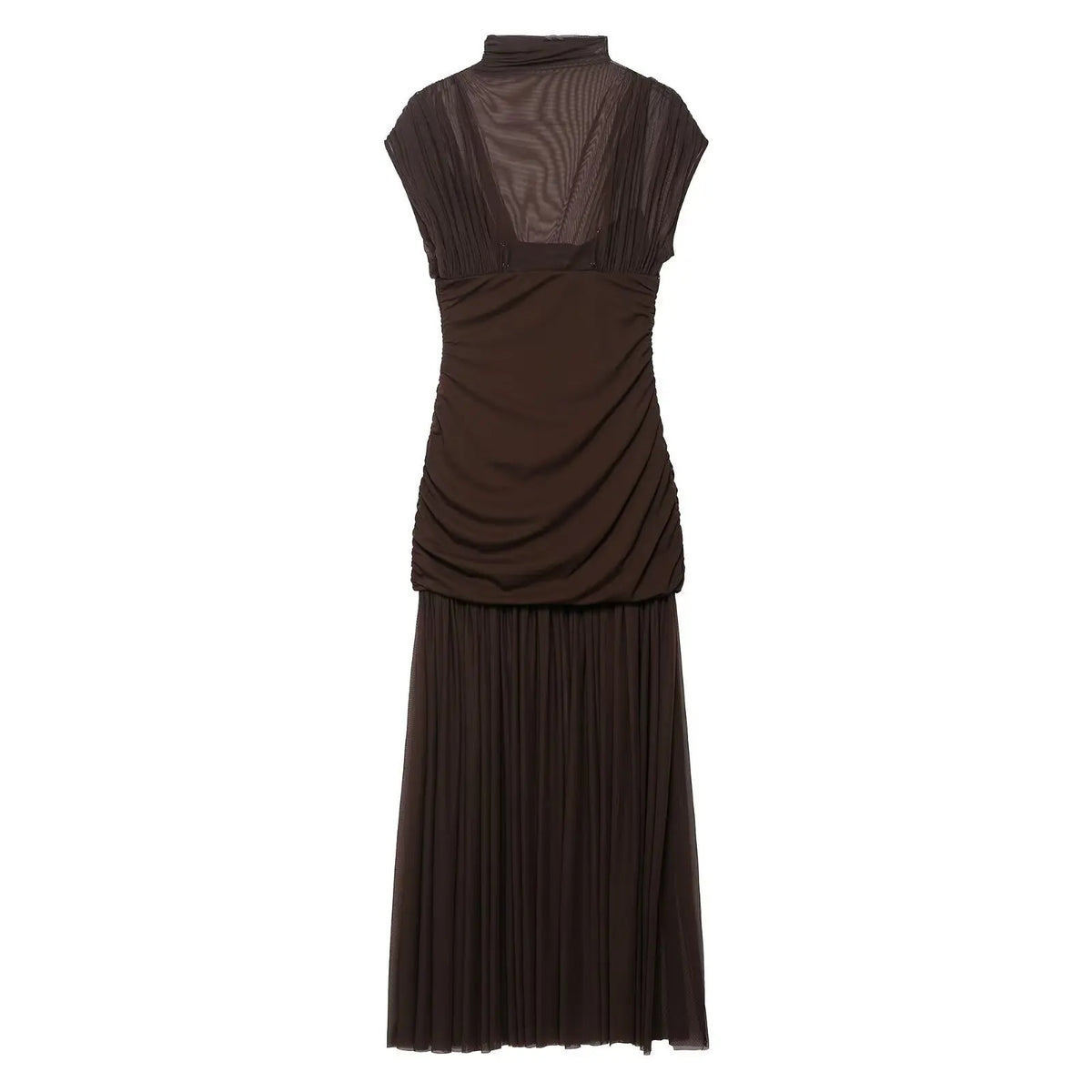 Cyflymder  Summer Sexy Women's Sleeveless Pleated Midi Dress Chic Splicing Design Zipper Tulle Dress for Beach Party Elegant Mujer
