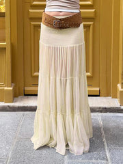 Cyflymder  Holiday Solid Lace Skirts See Through Casual Slim Mid-Waisted Maxi Skirts Women 2025 Summer Fashion Streetwear Ladies